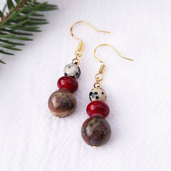 Ceramic & Jasper Earrings, Earthy Boho Earrings, Natural Forest Earrings, Hippie - Picture 2 of 7